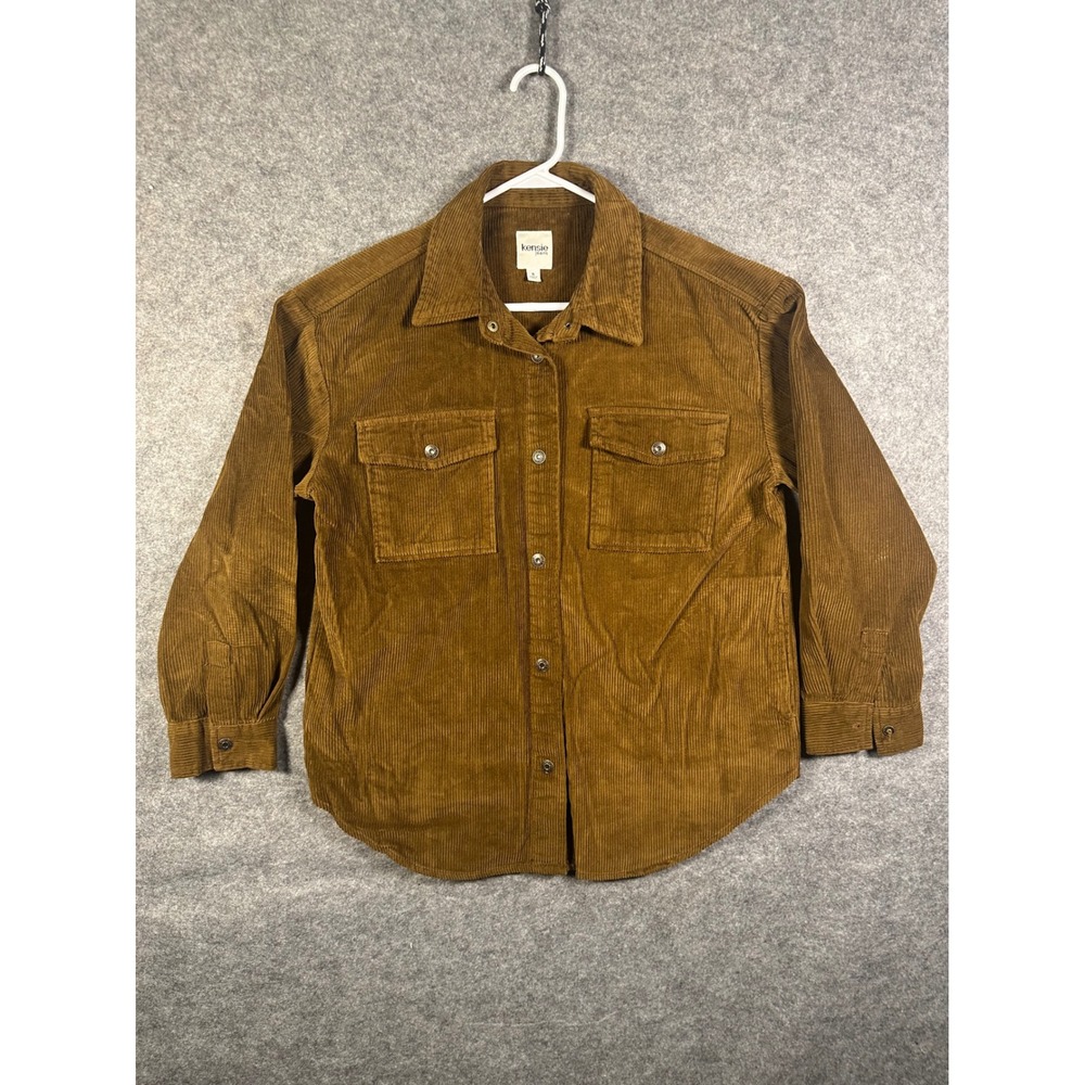 Kensie Jeans Brown Corduroy Button Down Shirt Womens Small ENG03010X Snap Pocket